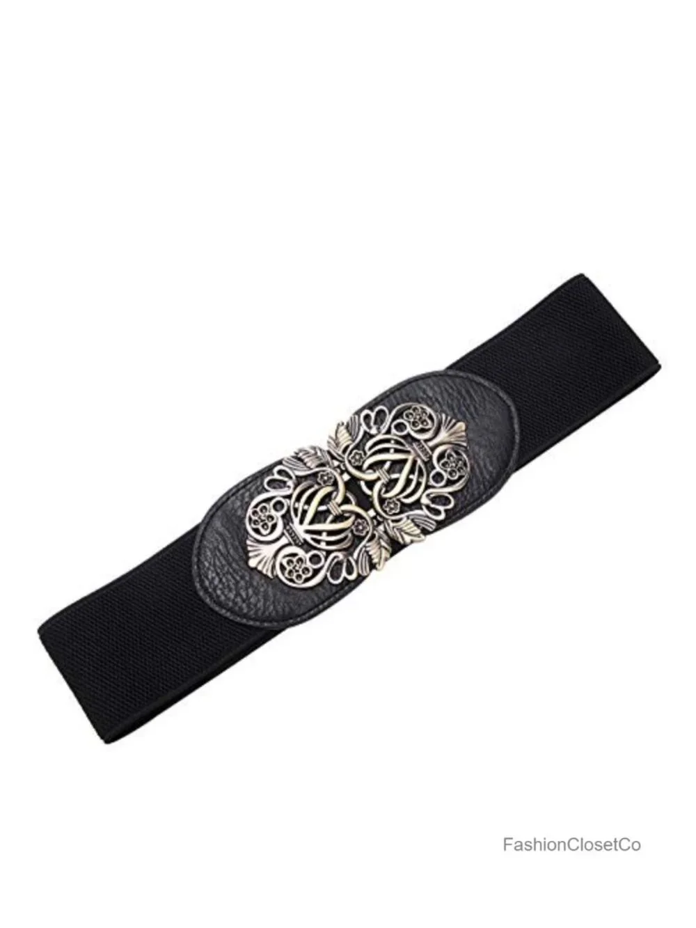 Vintage Elastic Wide Waist Belt Interlocking Metal Buckle Dresses Coats